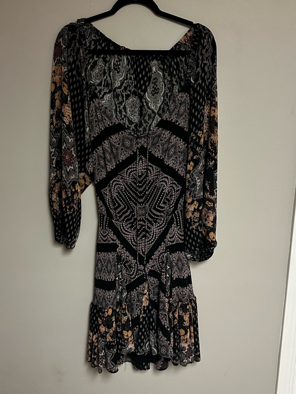 Free People Black Floral & Paisley Mini Dress Backless